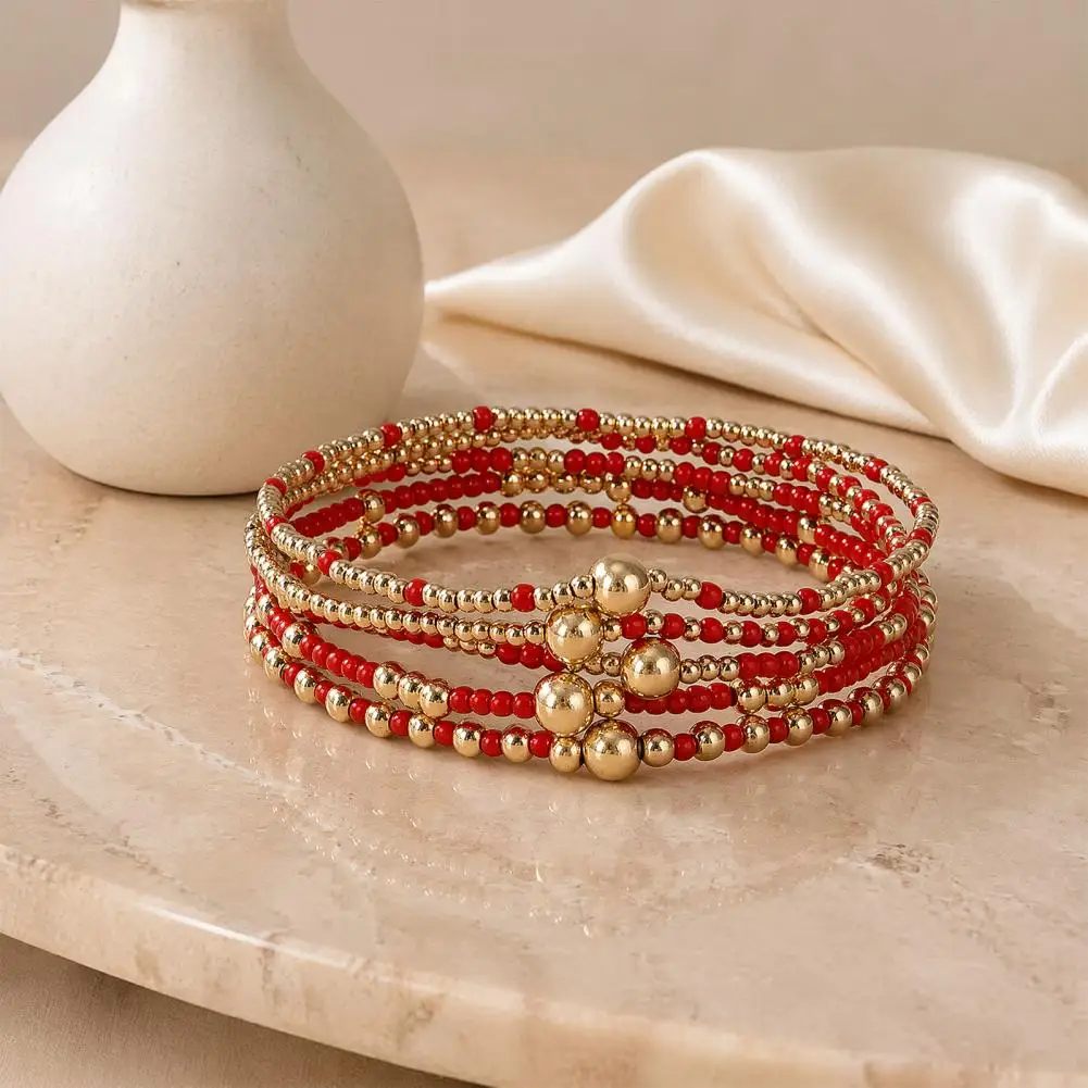 5Pcs Stackable Beaded Bracelets for Women Teenage Girls Tiny Beads Bracelets Elastic Stretch Boho Jewelry Accessories