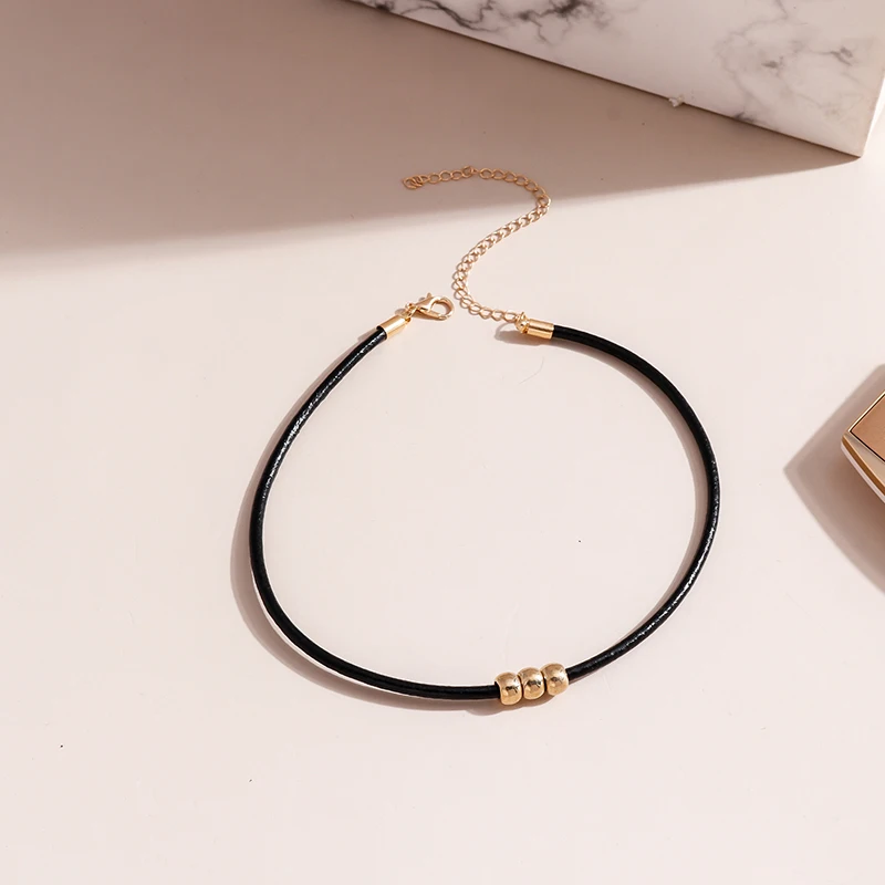 Gotischer Stil, schwarzes Seil, Damen-Halskette, Choker, Seil-Halsketten, goldfarbene Perlen, Goth-Schmuck, Halsband für Mädchen, Kpop-Chocker – Detail 2