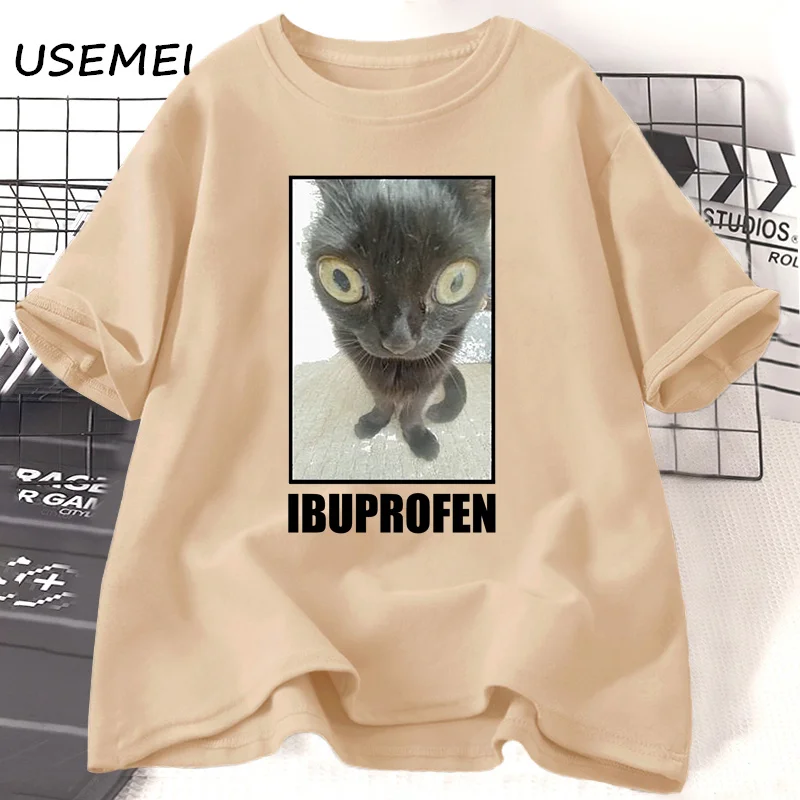 Funny Cat Ibuprofen Graphic T Shirts Men Women Cotton Tee Clothing Creativity Short Sleeve Fashion Casual Loose Tops Streetwear