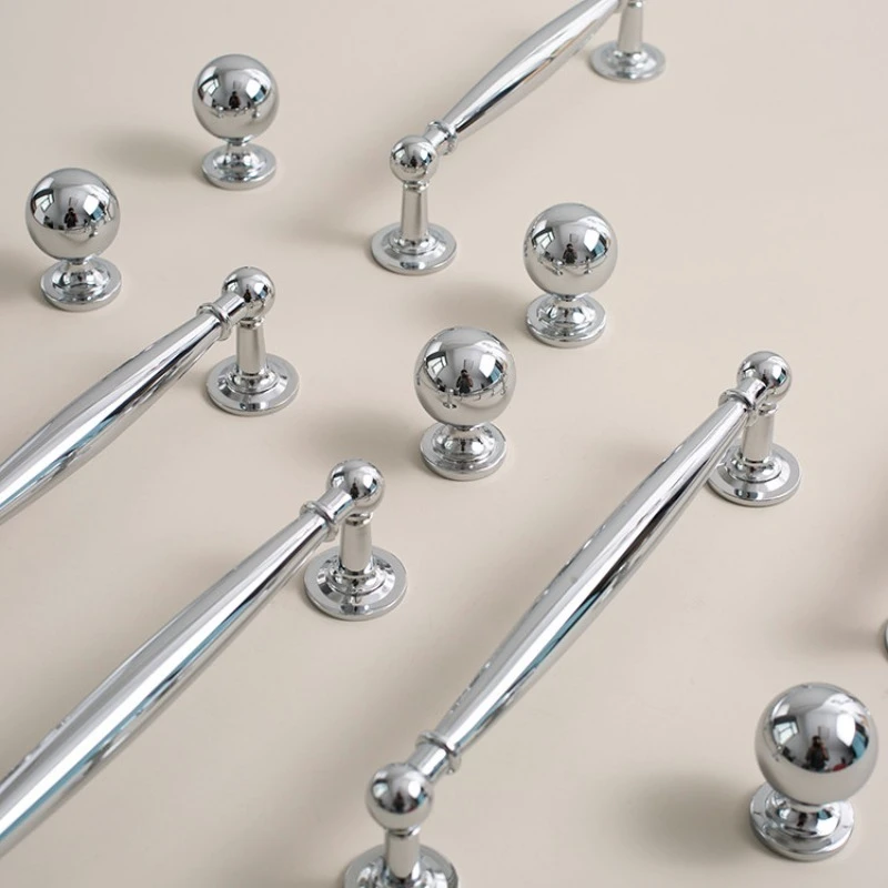 

Solid Brass Hardware Furniture Handles Luxury Wardrobe Door Cabinet Handle Drawer Knob Chrome Bright Silver Cabinet Long Pull