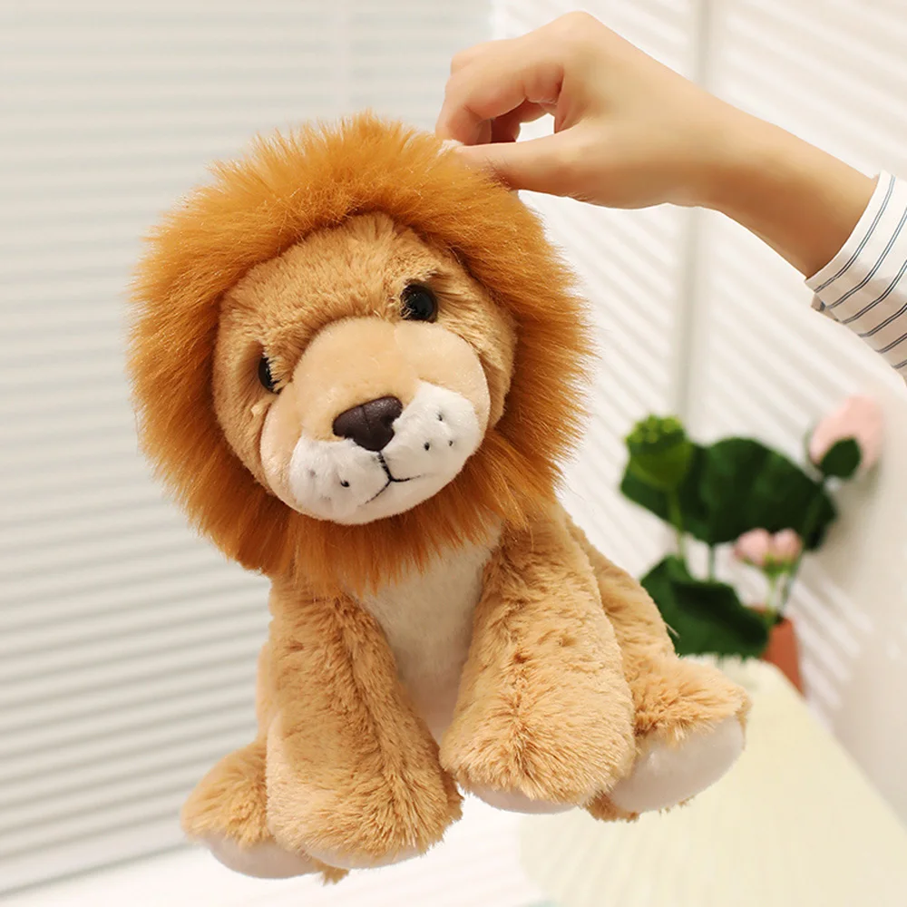 20cm Fuzzy Golden Lion Plush Toy Sitting Furry Simulated Lion Stuffed Animal Wildlife Soft Dolls Cuddle Christmas Plushie Gifts