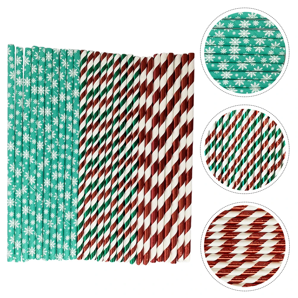 

150Pcs Red Green Striped Xmas Straws Eco Friendly Disposable Paper Party Supplies Christmas Drinking Straws Degradable Straw