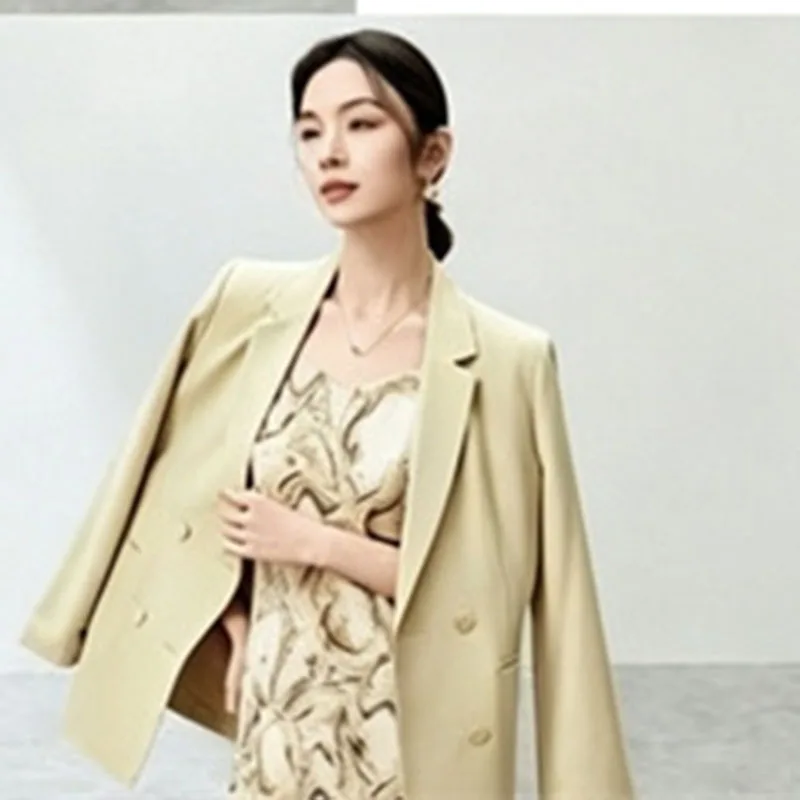 Spring Women Long Sleeved Suit Outwear Autumn Female Fashion Solid Color Lip Bag Tops Coat Ladies Double-breasted Blazer Jacket
