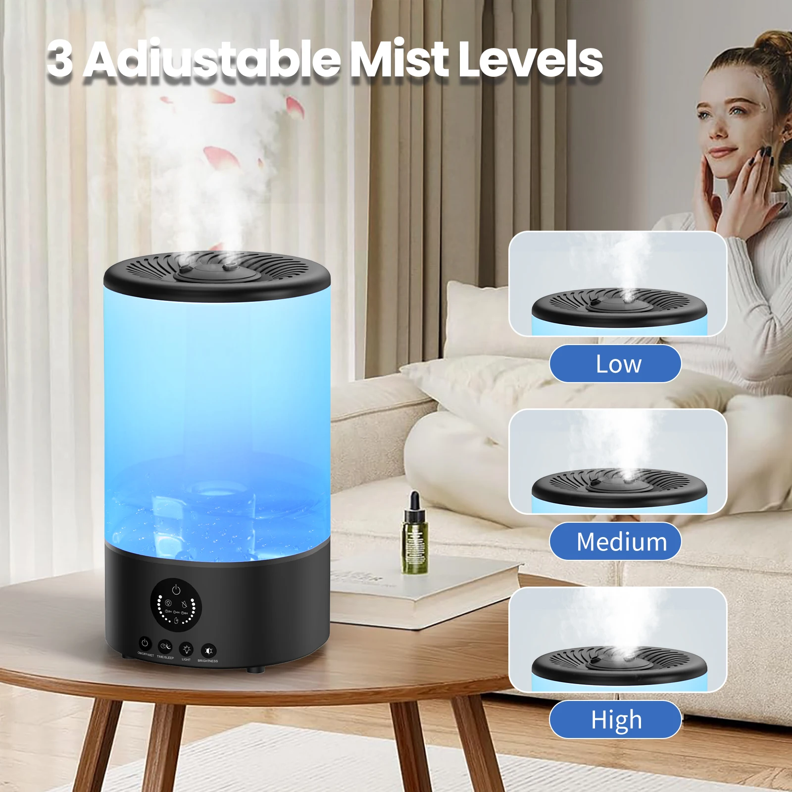 

Новый портативный интеллектуальный увлажнитель воздуха 3л, ЕС, бесшумный ультразвуковой спрей, резервуар для воды большой емкости, используемый для увлажнения в спальне