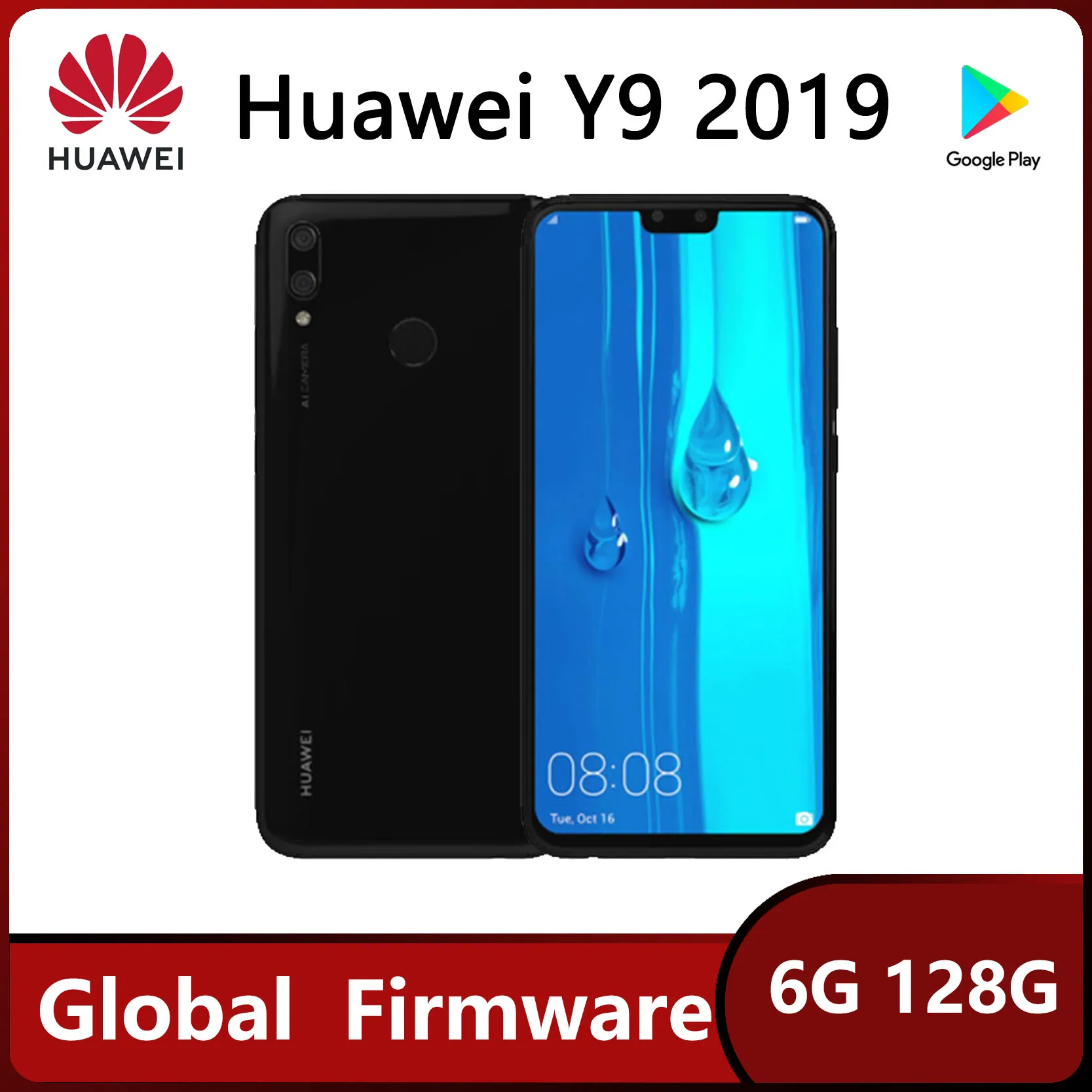 البرامج الثابتة Gobal هواوي Y9 2019 الذكية أندرويد، 6.5 بوصة، 4 جيجابايت + 64 جيجابايت ROM، متجر جوجل بلاي، شريحة مزدوجة، 4000 مللي أمبير في الساعة، هاتف مستعمل غير مقفول #1