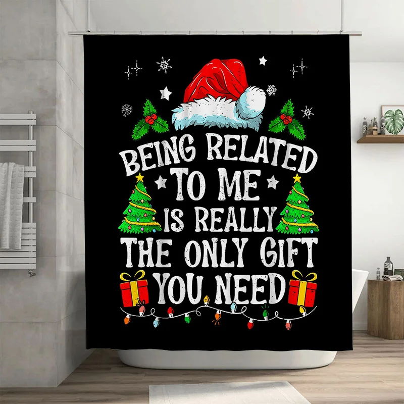 Funny Sarcastic Christmas Shower Curtain with Humorous Family Quote, Novelty Gift for Bathroom Decor with Santa & Gifts