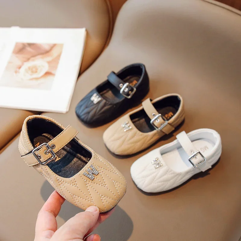 Girls Princess Leather Shoes Spring Autumn Children Letter Rhinestone Korean Style Leisure Shoes Kids Toddler Girls Shoes Flats