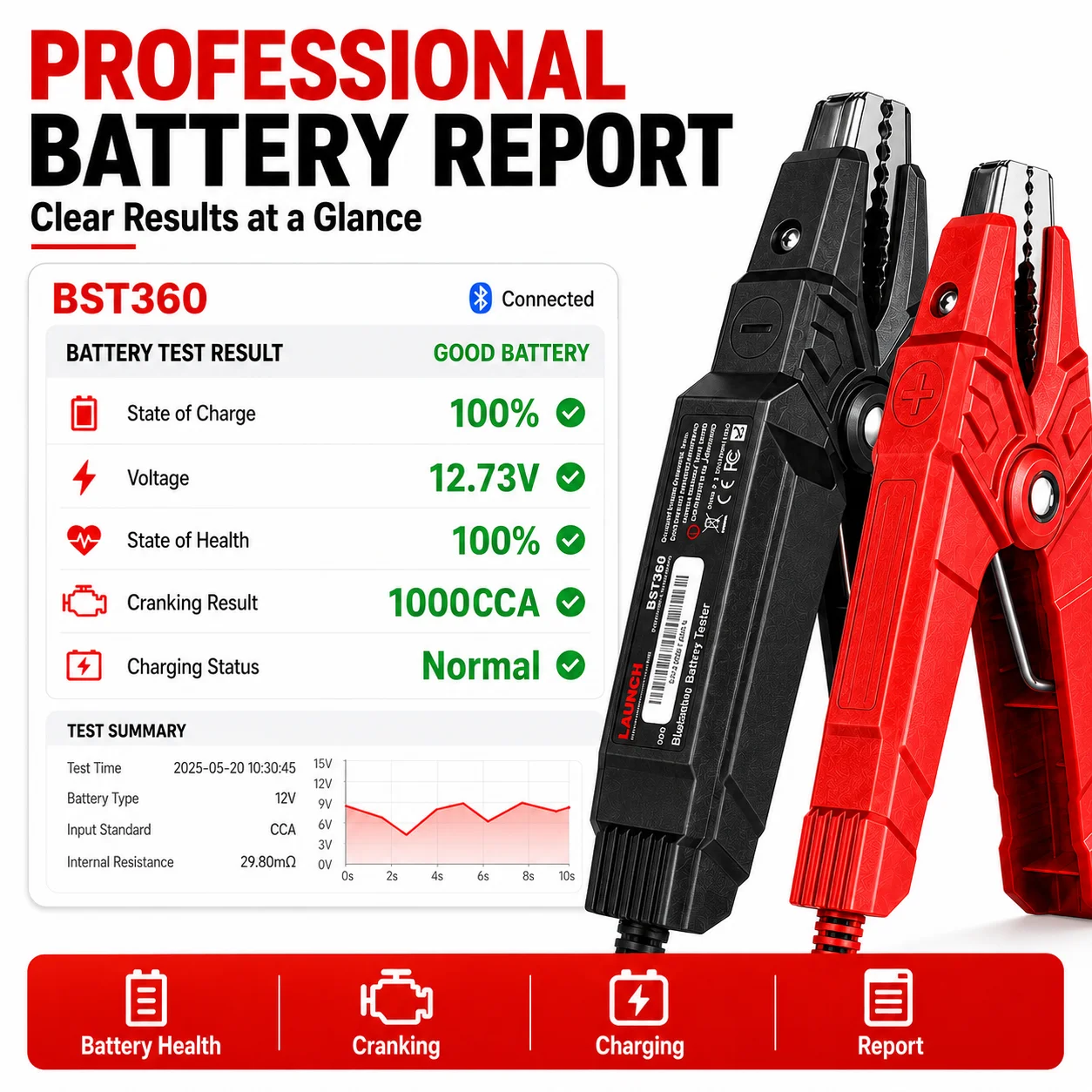 LAUNCH BST360 Bluetooth Automotive Battery Tester Clip 6V 12V 2000CCA System Load Analyzer for X431 PRO3S+/PAD V/Smartphones - view 6