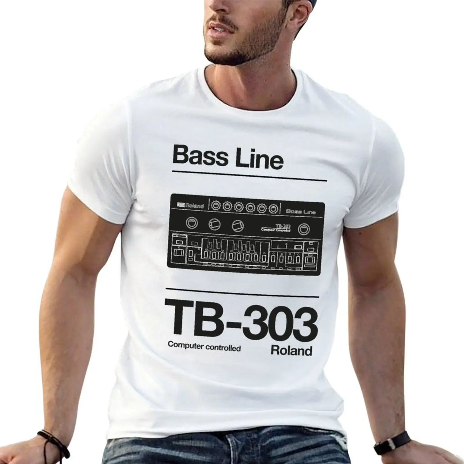 

man cotton t Minimalist shirts TB-303 Bass man Synthwave T-Shirt t Line cotton shirts Roland Vibes: 100% Art