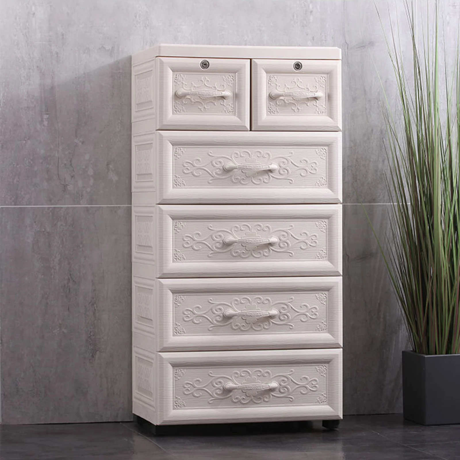 Plastic Drawers Dresser, Storage Cabinet with 6 Drawers, Closet Drawers Tall Dresser Organizer, Vertical Clothes Storage Tower