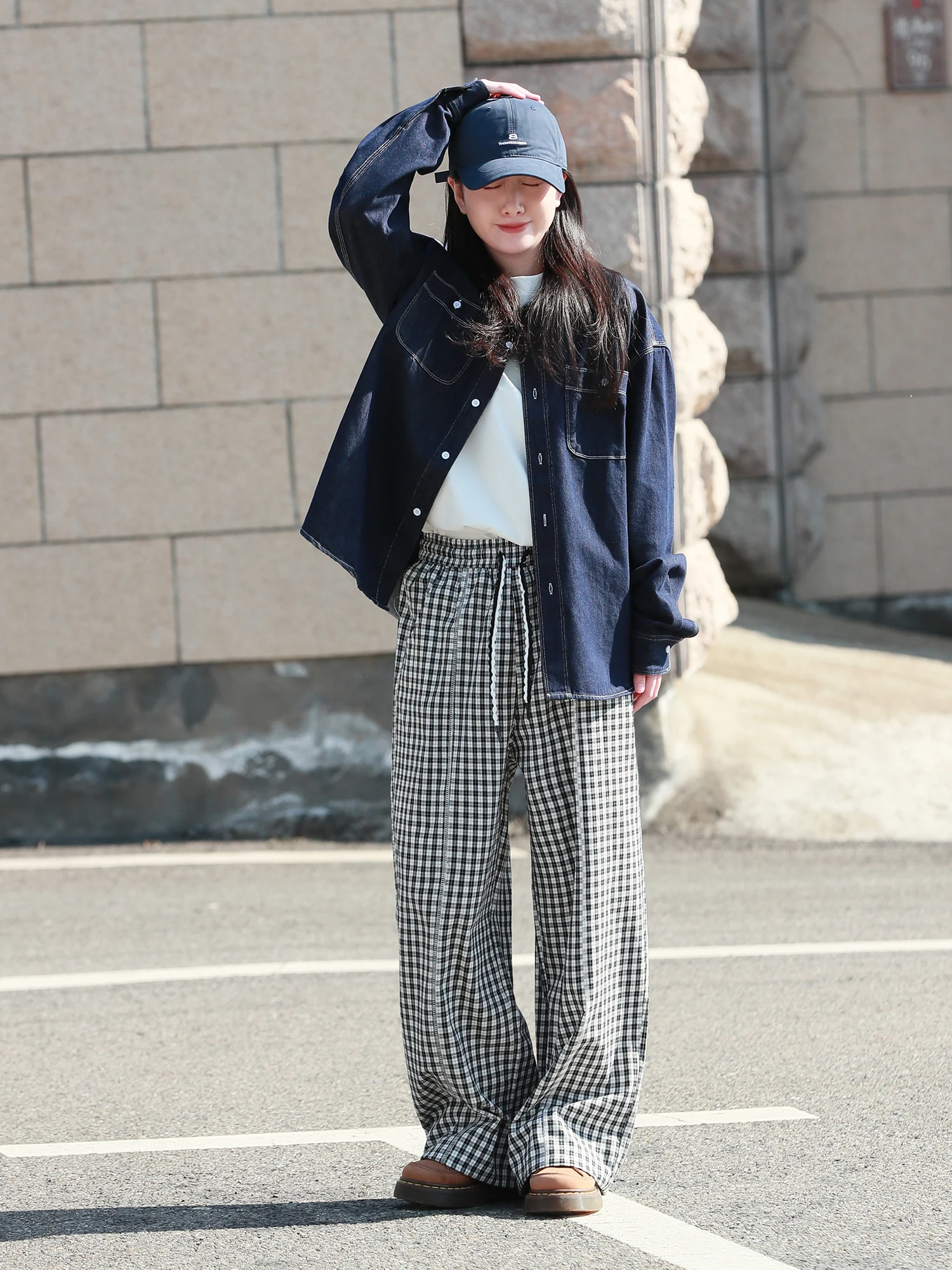 

Spring Autumn Plaid Lazy Casual Pants Women's Drapey Straight Wide Leg Pants Slimming Faionable Trendy Versatile Thin