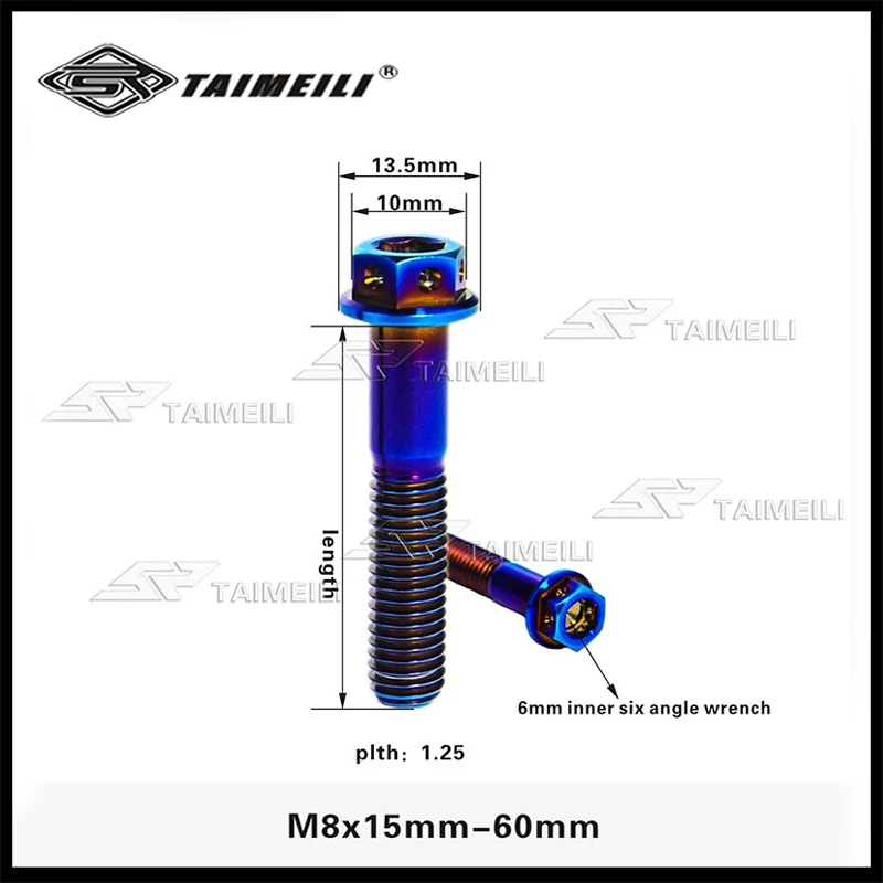 Titanium bolt GR5 flange head inside and outside hexagonal head M8x15mm-55mm blue motorcycle refitting bolt replacement screw
