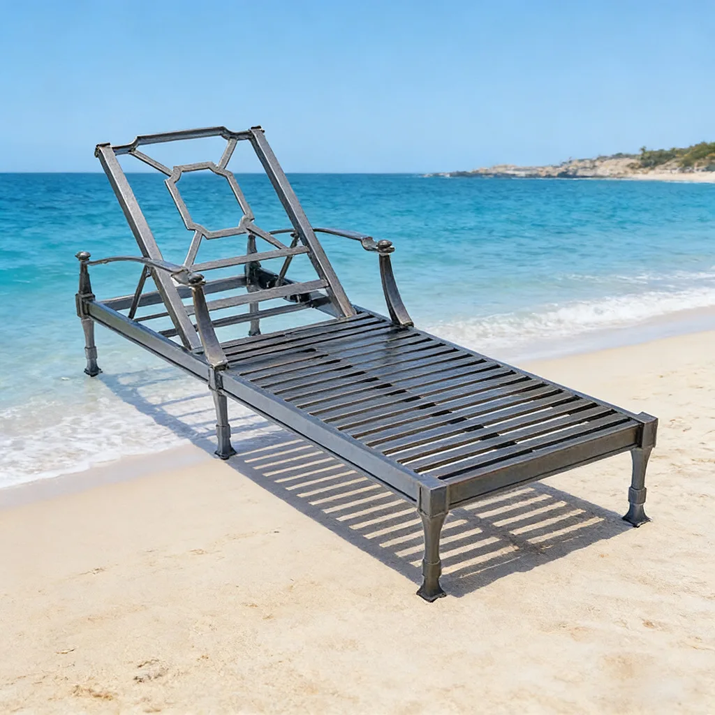 Outdoor Cast Aluminum Bed Beach Chair Villa Garden Hotel Terrace Poolside Lounger Waterproof and Sunscreen