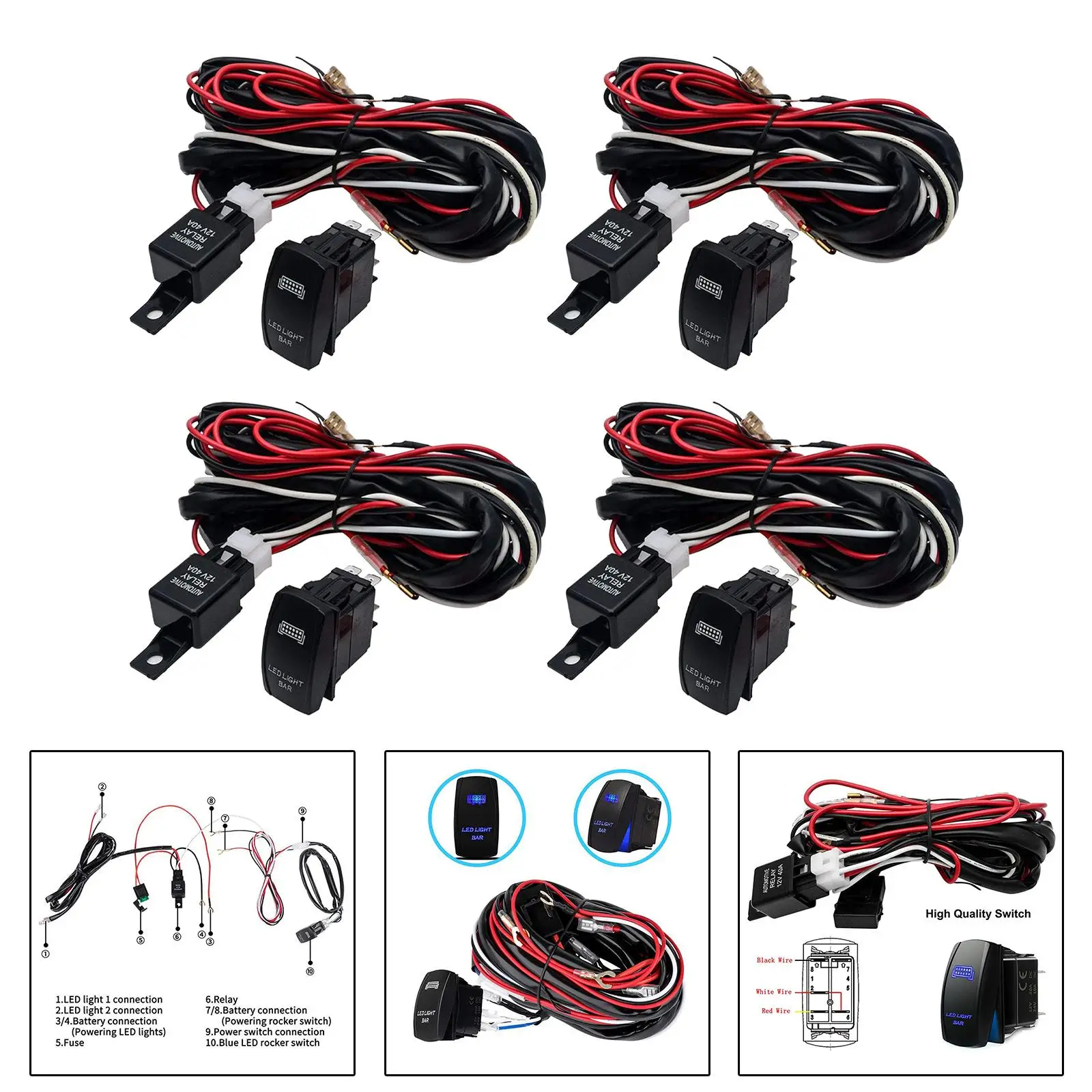 12V LED Light Bar Rocker Switch Wiring Harness with Indicator Flame Retardant Kit for Truck Off Road SUV Bus