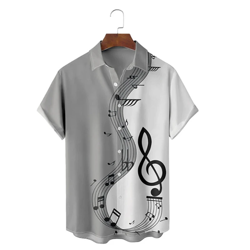 Men's shirt summer Hawaiian shirt pattern print music notes outdoor street short sleeved printed clothing fashion designer