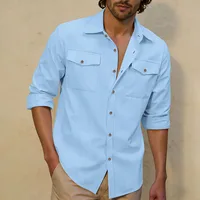 Nouvelle Chemise Décontractée Homme 2026 à Manches Longues avec Double Poche Poitrine, Boutonnée, en Lin Doux et Ample, Idéale pour le Quotidien, le Travail, la Ville et les Activités de Plein Air 5