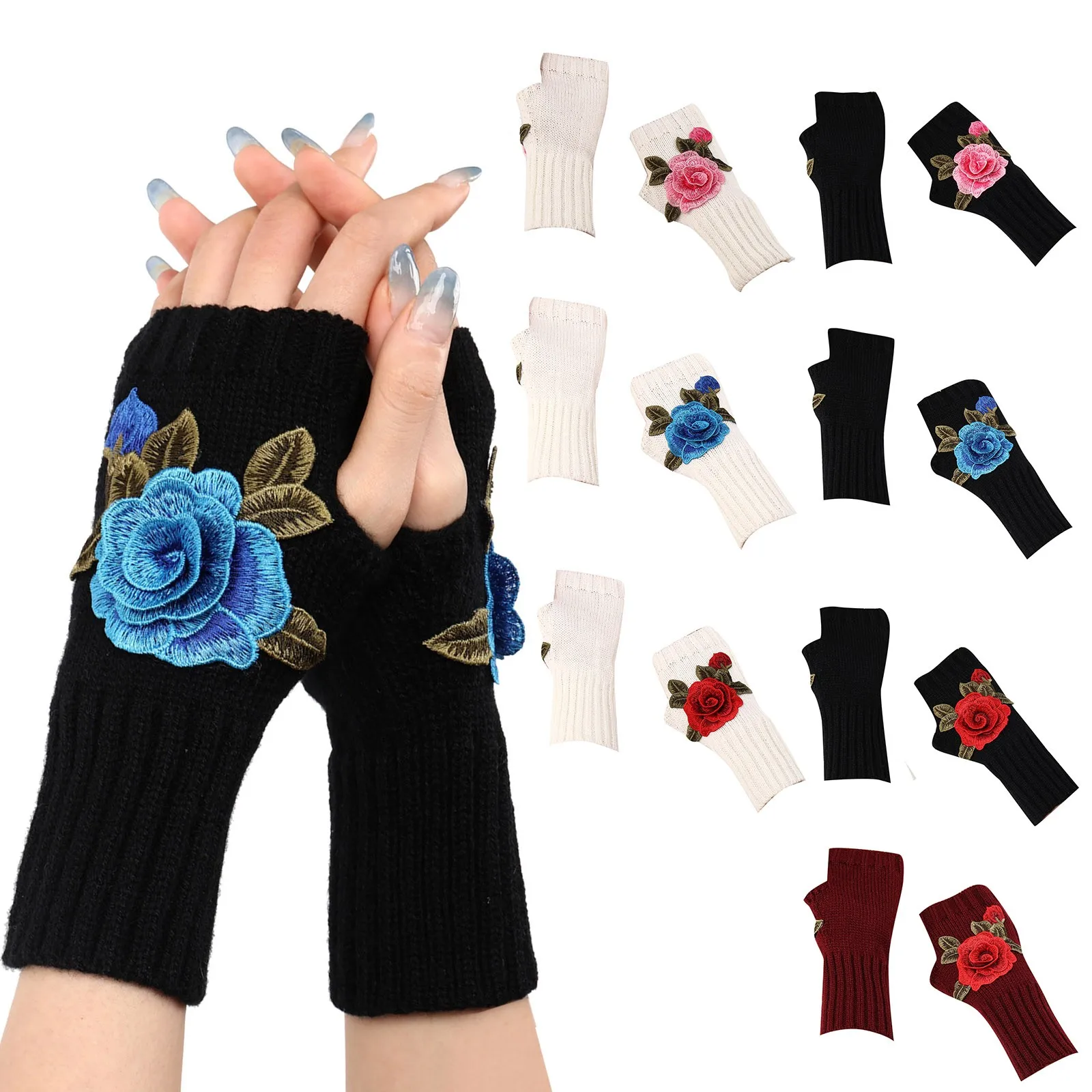 Gym Gloves Man Ladies Warm Knit Fingerless Gloves Convertible Mittens Fashion Flowers перчатки без пальцев