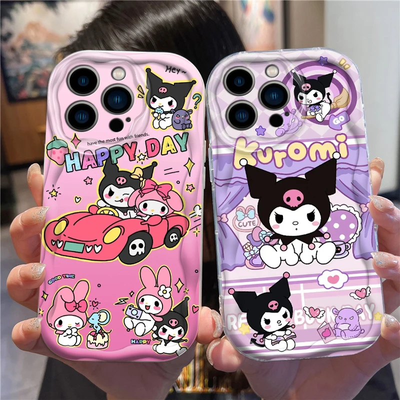 Kuromi Cute Cartoon Sanrio For Apple iPhone 15 14 13 12 11 XS XR X Pro Max Plus Wave Oil Back Phone Case image 2