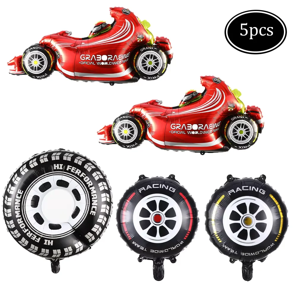 5PCS race motorcycle tire wheels car traffic theme foil balloons boys' birthdays Racing off-road vehicle decoration balloons