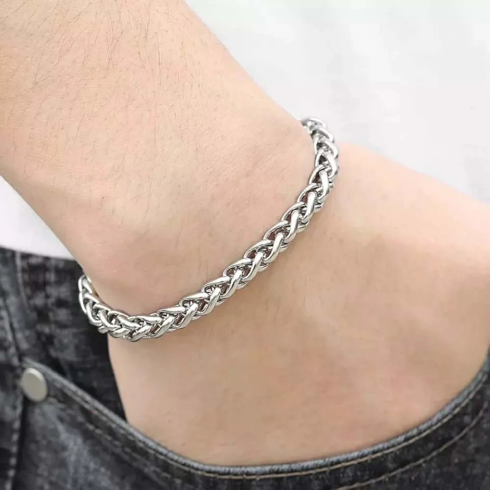 4/5/6/8mm Width 19/21/23 cm  Length Stainless Steel Men Women Flower Basket Chain Bracelet Hand Jewelry Never Rust Drop Shipping