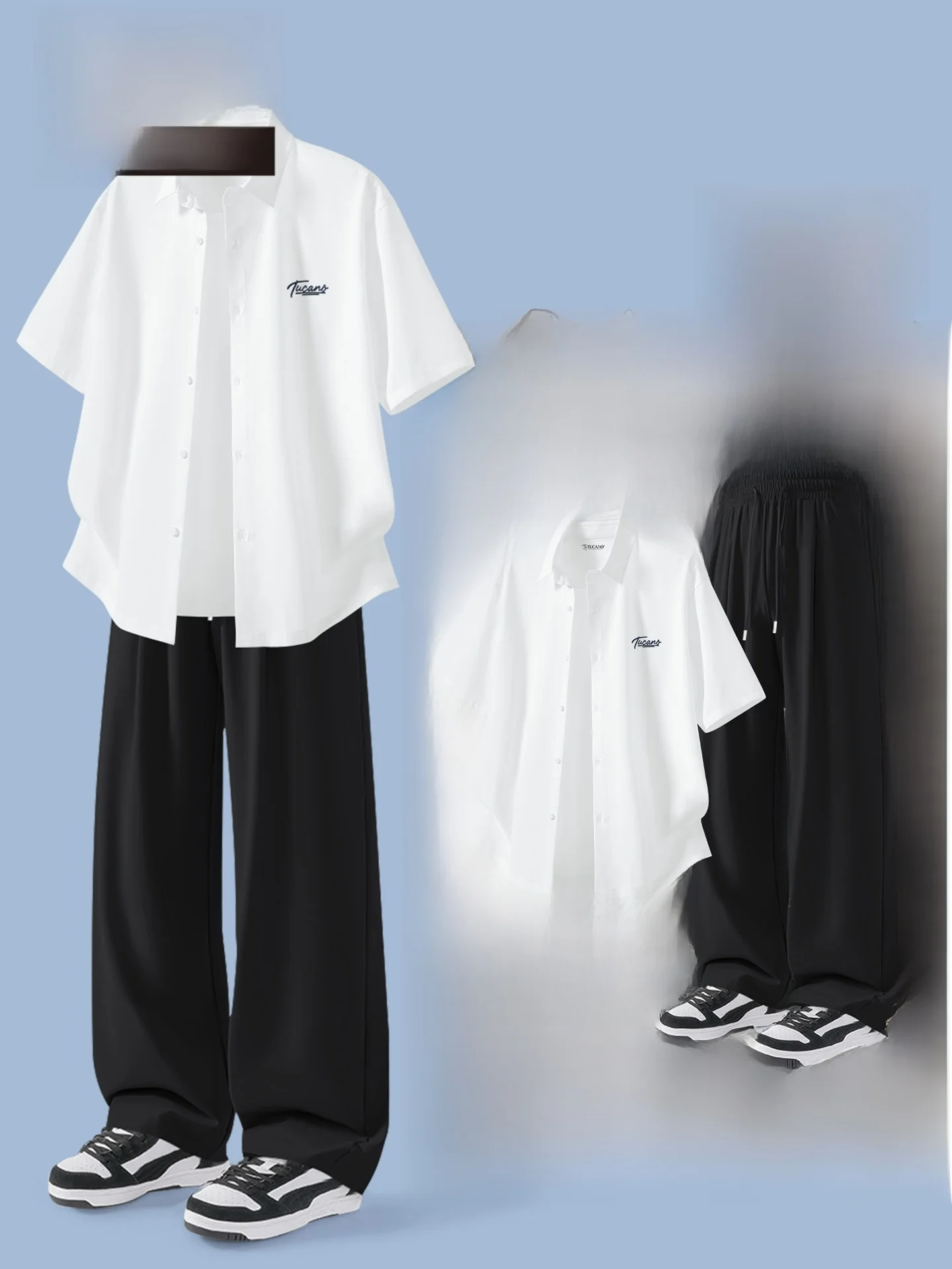Conjunto Masculino TUCANO de Camisa e Calça Casual de Seda Gelada, Estilo Jovem, Manga Curta e Calça Comprida, Conjunto de 2 ...