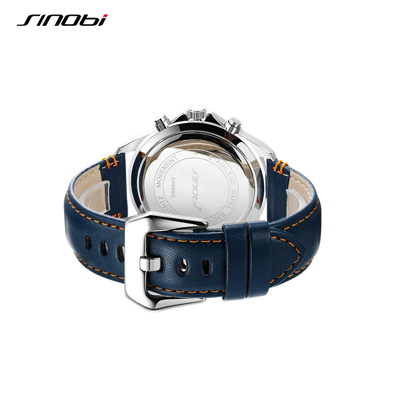 Sinobi Original New Design Men\'s Quartz Wristwatches Chronograph Man Leather Strap Watches Luminous Hands Males Clock Relojio