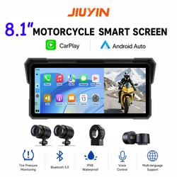 8.1'' Motorcycle Multimedia Player Wireless CarPlay Android Auto 2K HD Recorder GPS Navigation IPX8 Waterproof Screen Bluetooth