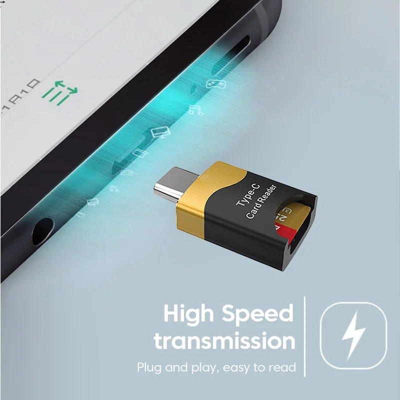 Elough-Mini lector de tarjetas tipo C para móvil, OTG, Micro SD, ranura para tarjeta oculta de aleación de aluminio, unidad Flash Plug Play para