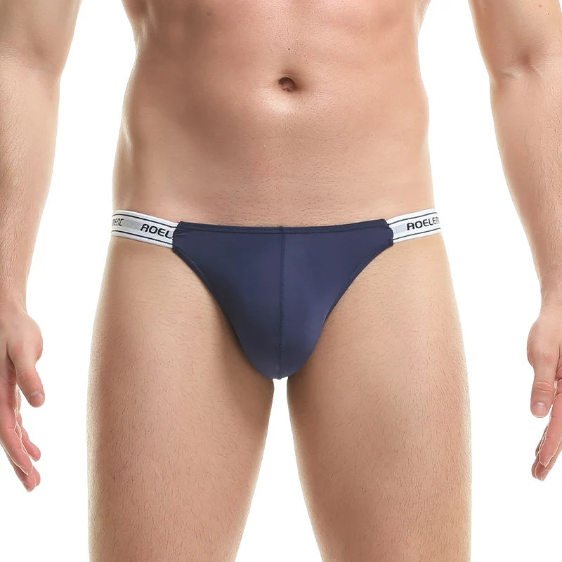 3-Pack of Underwear for Men, Pure Color Elastic Tight-Fitting Sexy Low-Waist Ice Silk High-Cut Thong Fitness Sports Comfortable