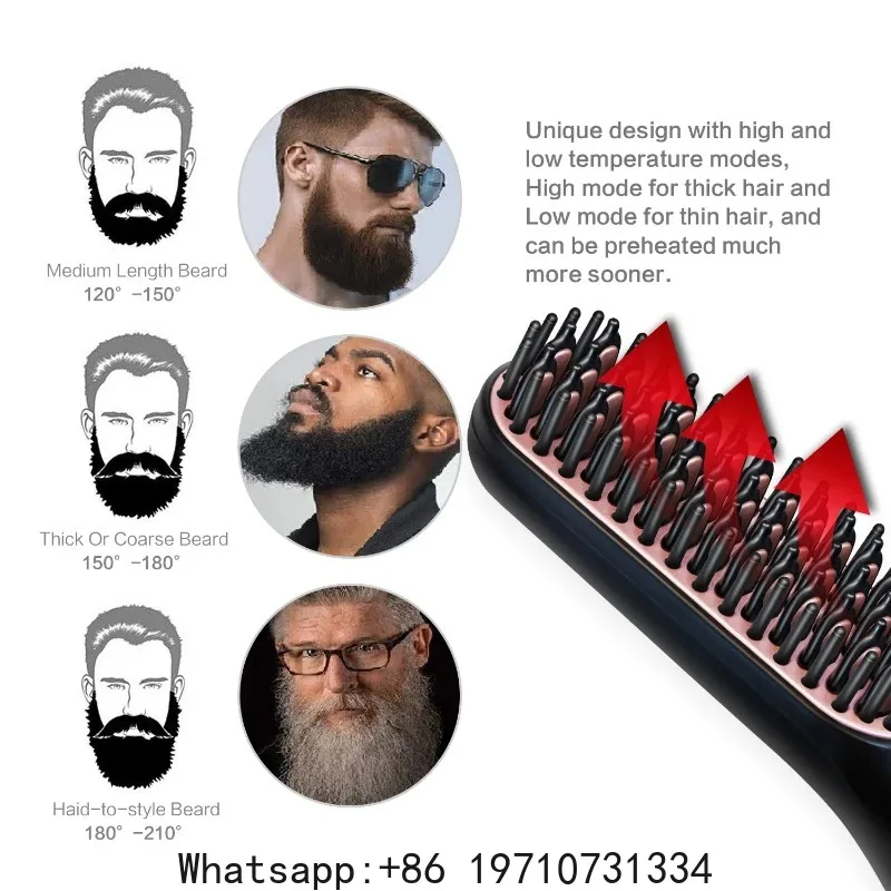 Men’s Electric Beard Straightener – Negative Ion Styling Brush for Wet & Dry Hair