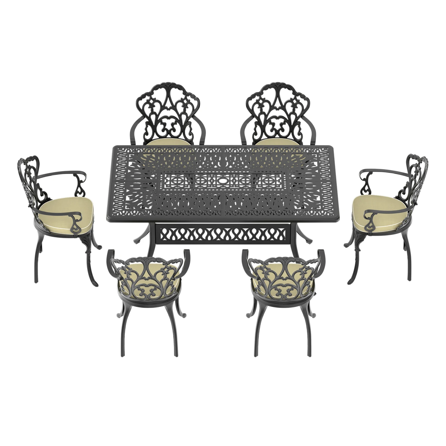 7-Piece Cast Aluminum Patio Furniture Set with Random Color Cushions