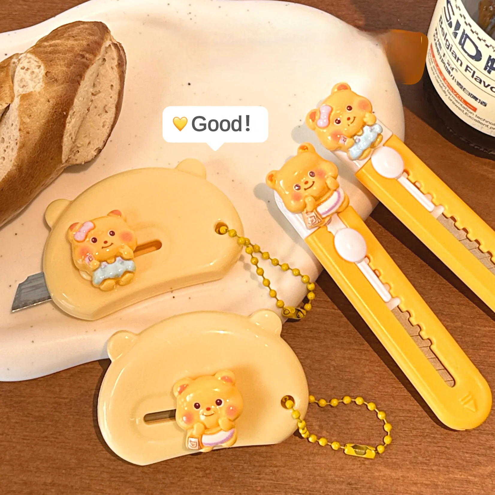 1/4 قطعة دمية دب صفراء لطيفة سكين فني صغير لقطع الورق المريح سكين قرطاسية مصنوع يدويًا #3