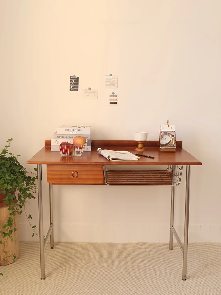 

Medieval solid wood desk dresser integrated small apartment bedroom girls table ins desk home workbench