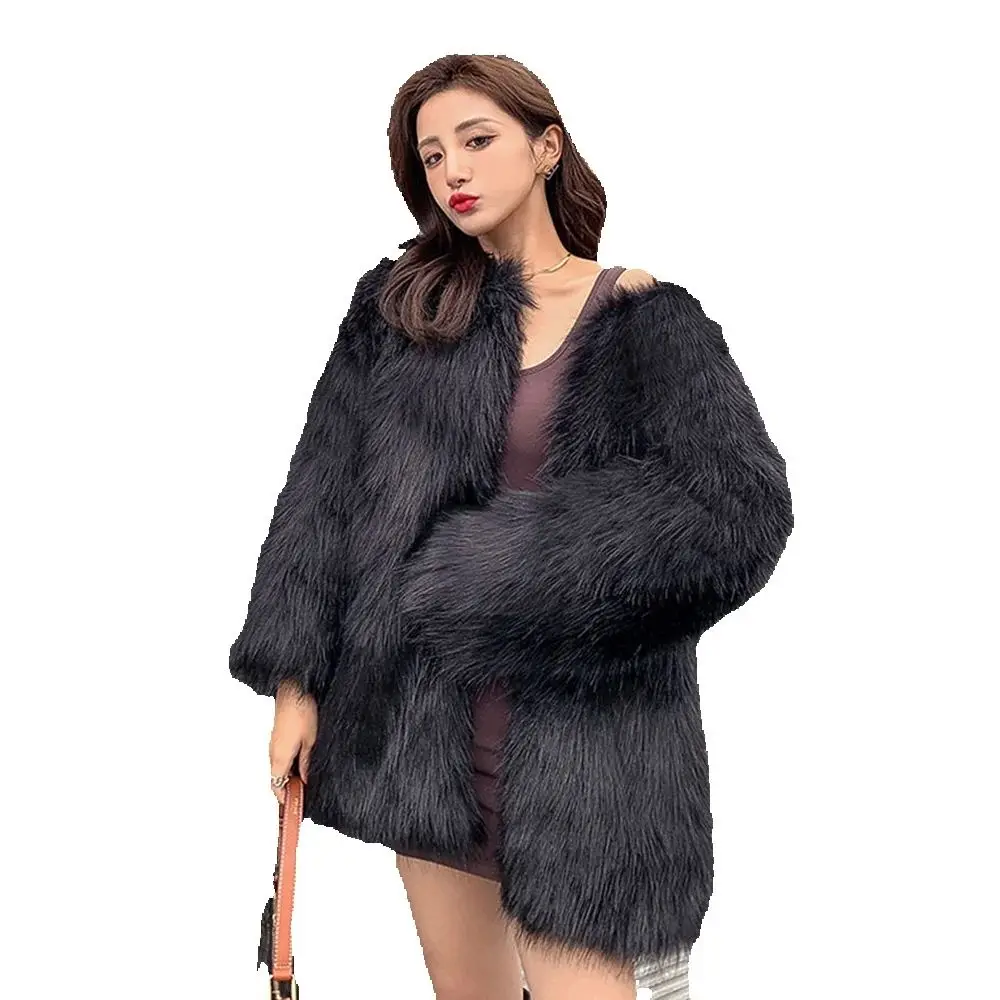 

Haining 2024 online celebrity New Raccoon Hair Fashion Fur Coat Women's Long Style Imitation Fox Hair Young Temperament Coat Tid