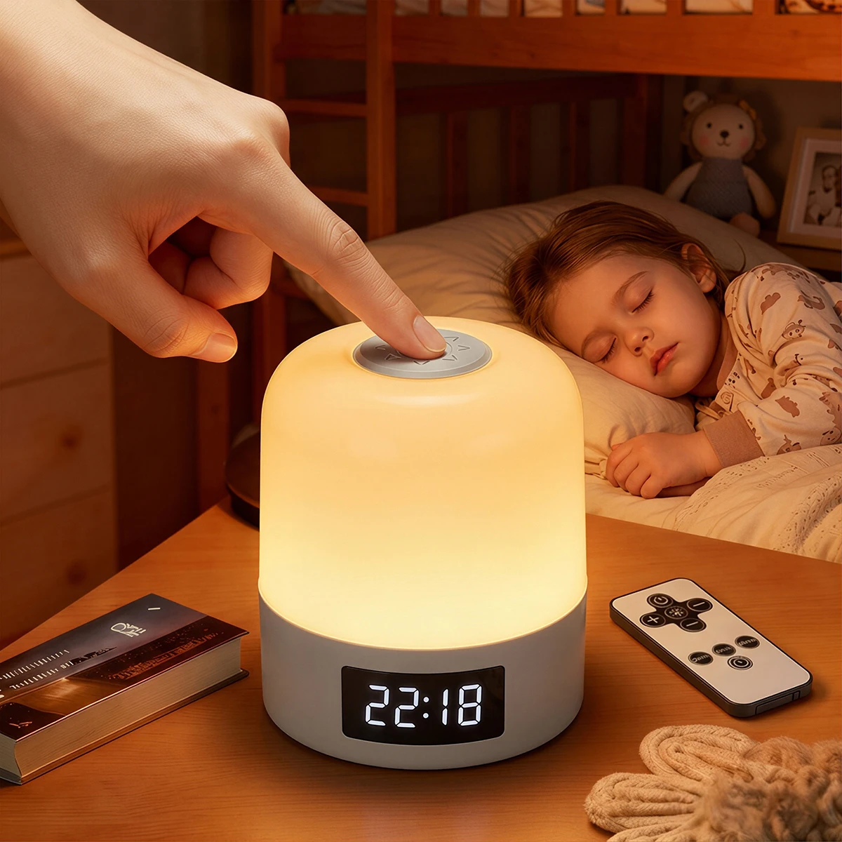 LED Touch Bedside Night Light Remote Control Stepless Dimming 3 Color Modes Timer Digital Clock Table Lamp for Home Bedroom Dorm