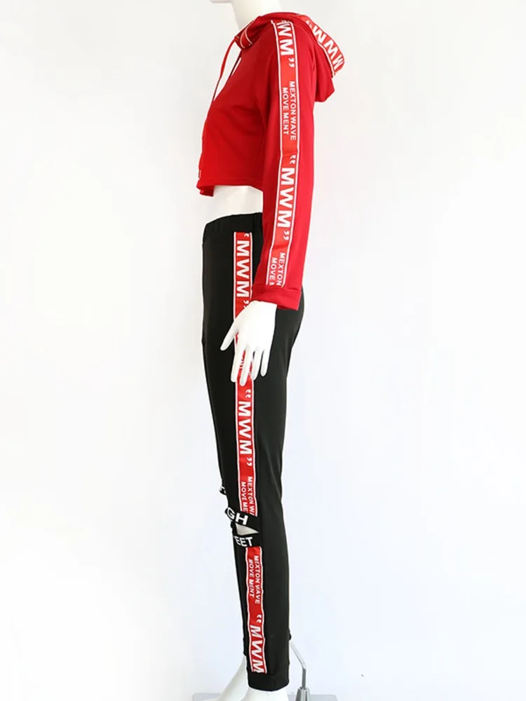 Trajes deportivos para mujer, conjuntos de pantalones con estampado de letras, sudaderas con capucha y agujeros, pantalones deportivos, trajes, ropa de Yoga, conjunto de 2 piezas, chándal