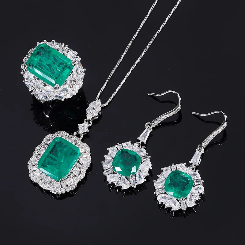 S925 silver-plated 18K gold-plated PT950 platinum-plated women's wooden green diamond-encrusted women's set main 12 * 1610 * 10