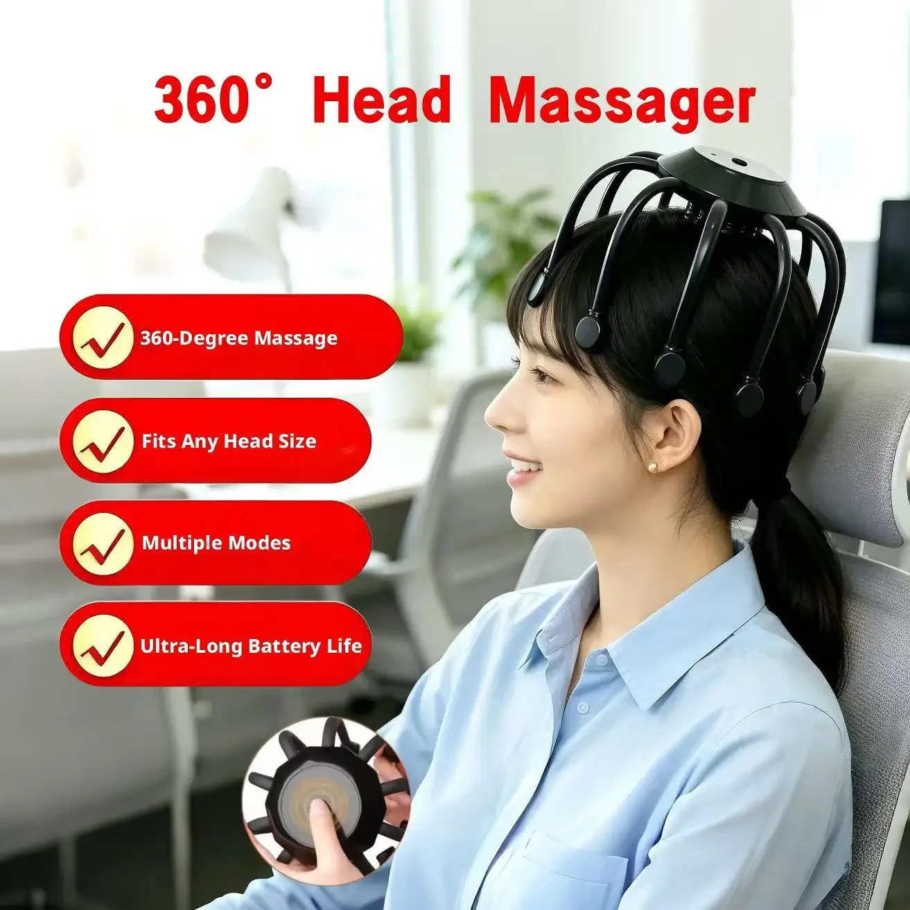 360° Electric Octopus Claw Scalp Massager Wireless Rechargeable Vibration Massage Relieve Head Fatigue Improve Sleep Portable