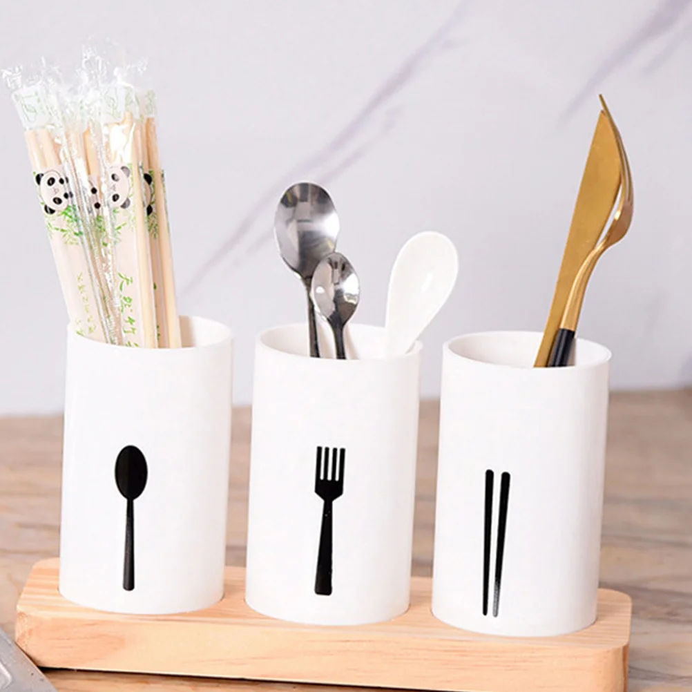 

1 Set Wooden Base Chopsticks Holder Tableware Storage Container Draining Rack For Kitchen Home Hotel Restaurant Organizer Stand