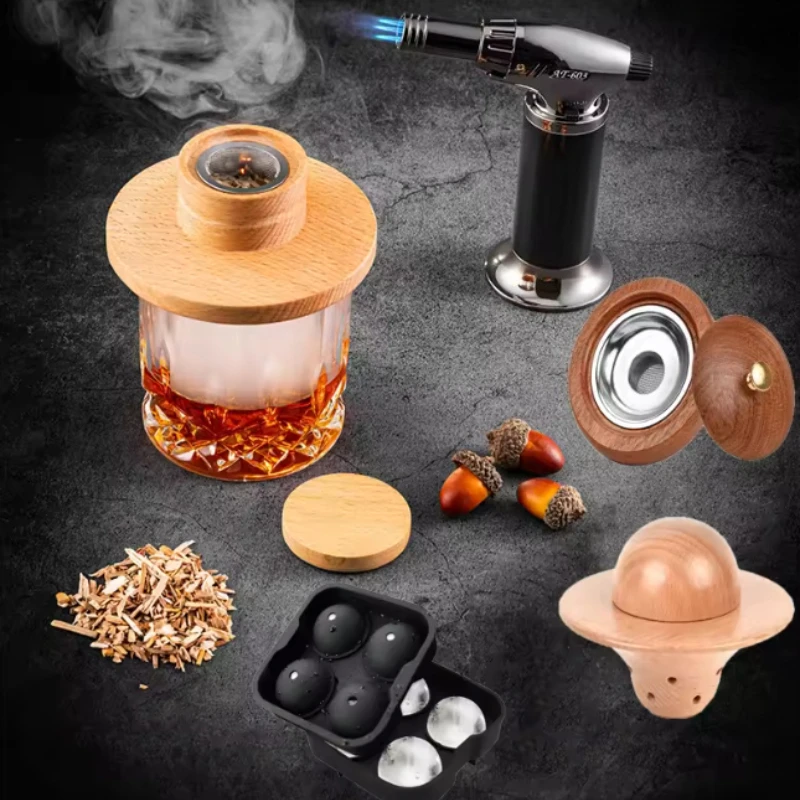Hot Cocktail Whiskey Smoker Kit Old Fashioned Drink Smoker Infuser with Ice Ball Mold Gift for Drink Lover Men Husband Friend LI