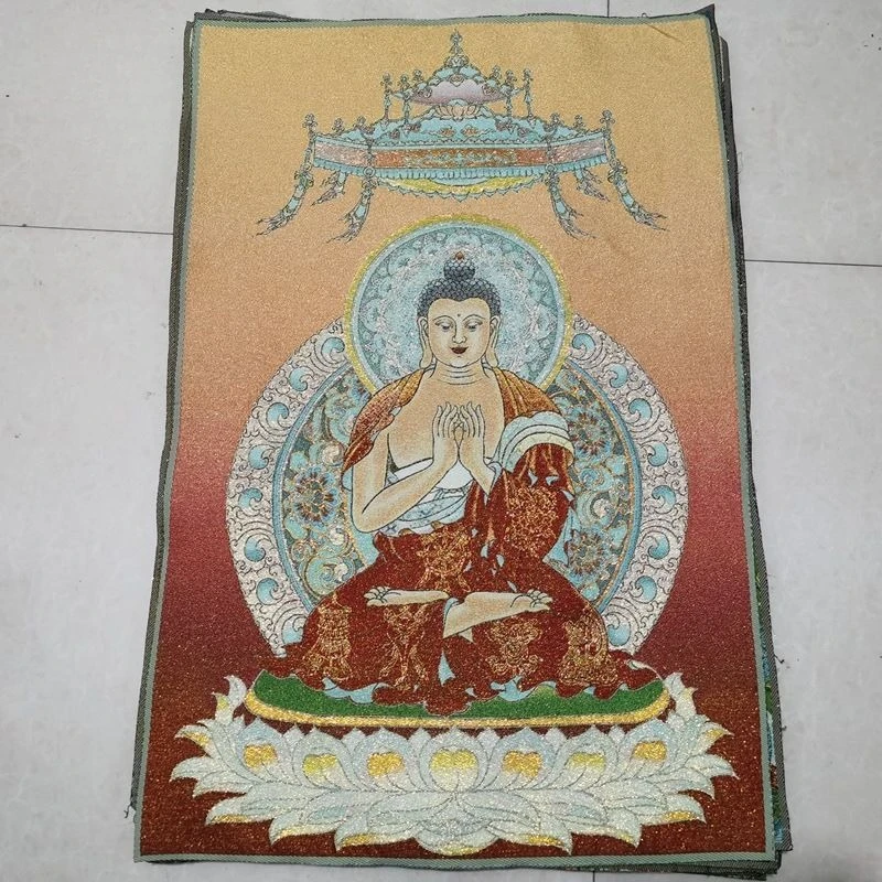 Tibet Tibetan Cloth Silk Shakyamuni buddha under the Sacred Canopy  Thangka Tangka Embroidery Painting