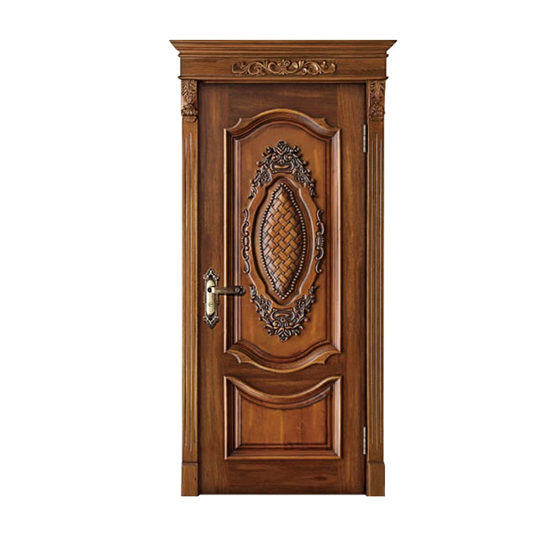 

European Carved Solid Wood Interior Log Bedroom Painted Luxury Wooden Door