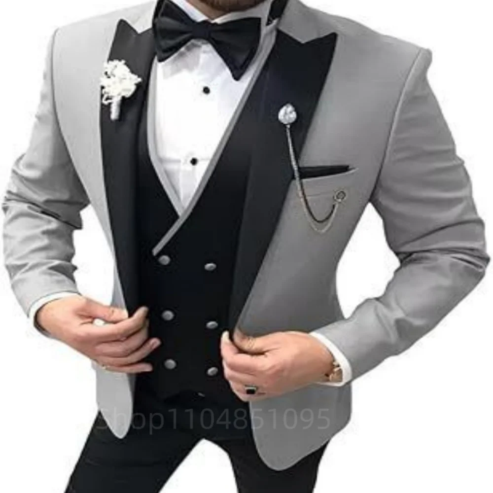 Abiti da sposa da uomo in 3 pezzi con risvolto a punta doppio petto giacca da smoking gilet pantaloni sposo business fashion party set