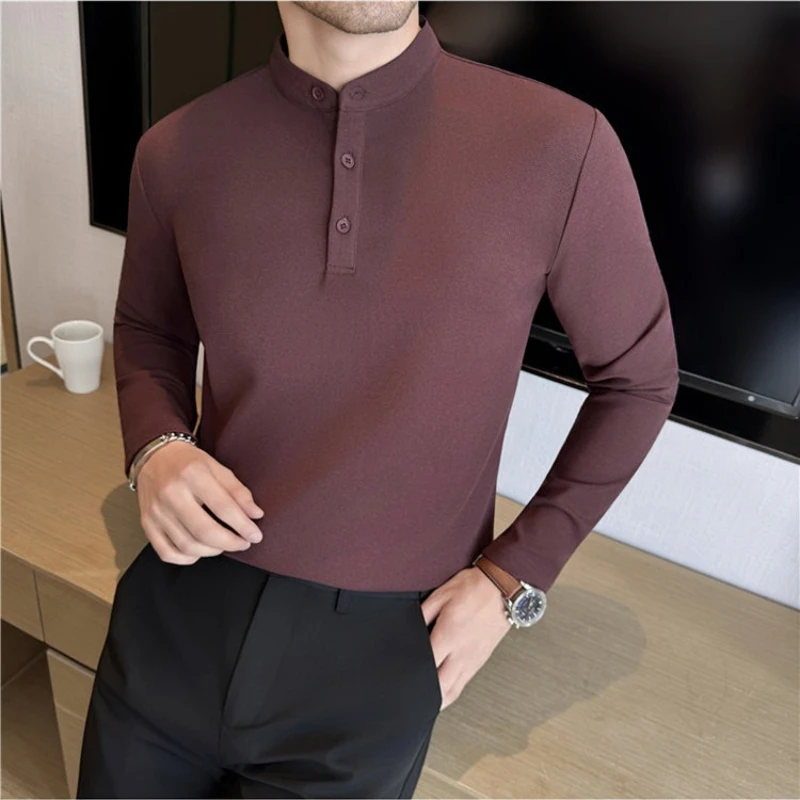 

Приподнятая новая рубашка-поло в китайском стиле с длинными рукавами: чистый цвет, круглый вырез и комфорт премиум-класса для занятий спортом и фитнесом. Базовый слой.