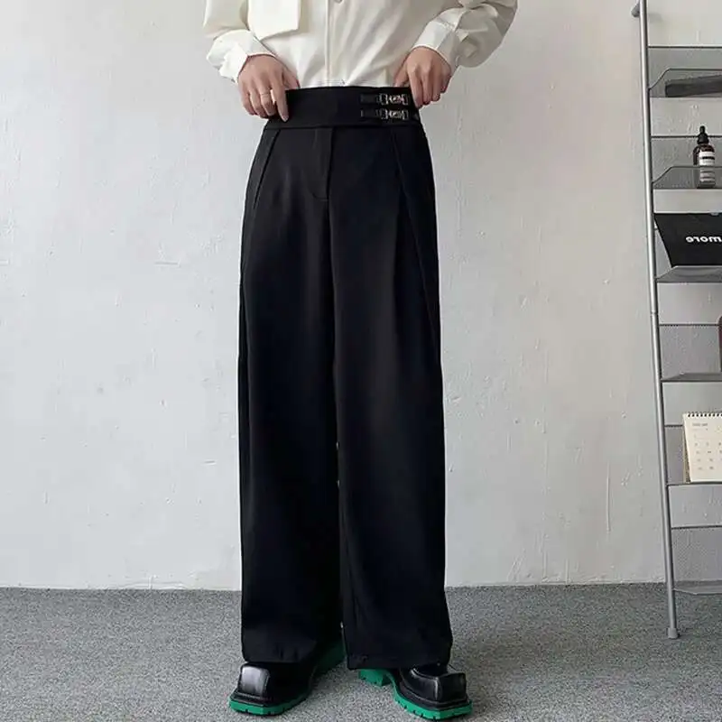 LUZHEN Stylish Straight Suit Pants Men\'s Loose Casual 2025 Elegant Trendy Wide Leg Metal Buckle Design Straight Trousers 03e3be