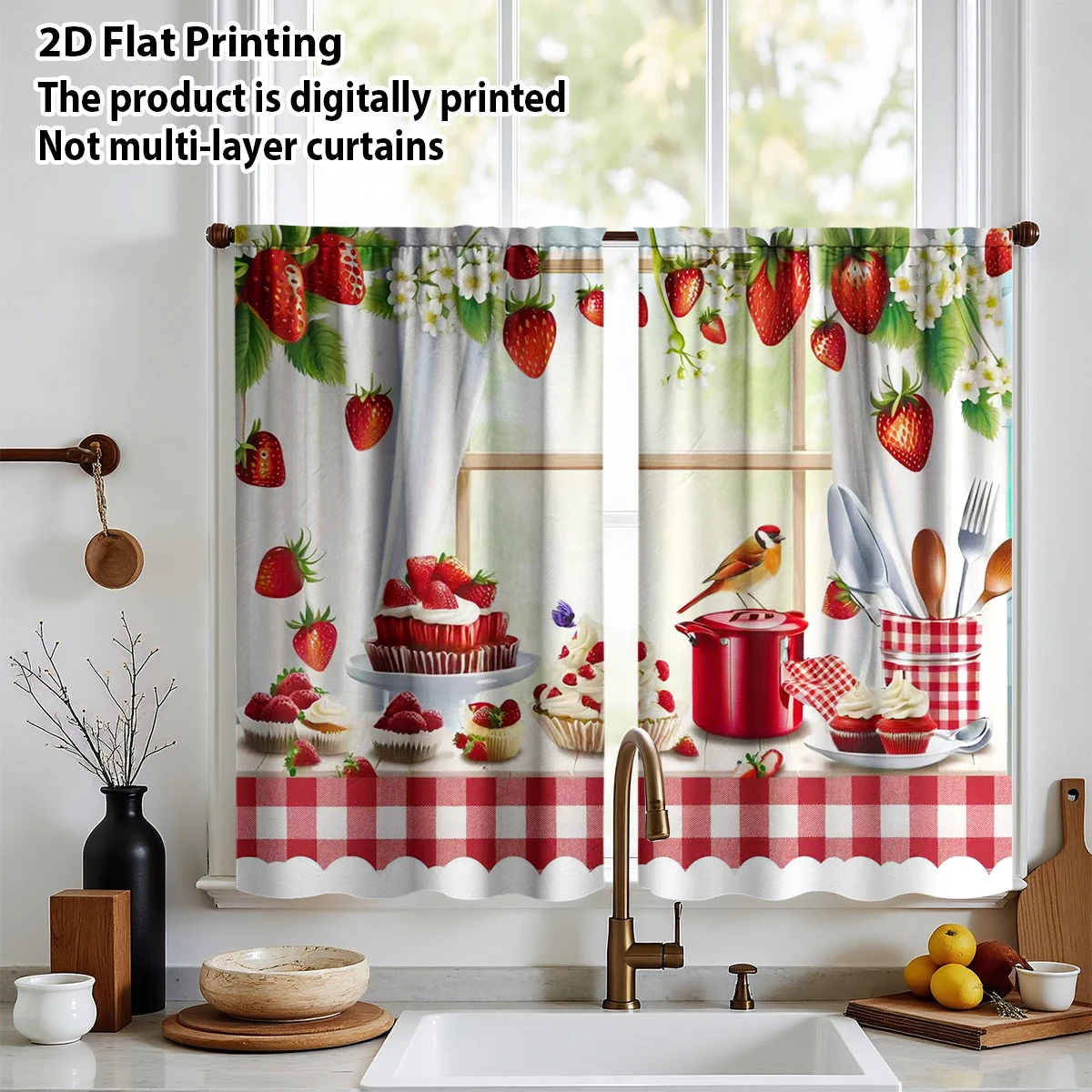 Image of 2 Stück Küchengardinen, rustikale, kurze, transparente Fensterdekorationen im Landhausstil, gemütlich für Küchenschränke, Esszimmer, B&B, Wohnmobil, Camper, Café