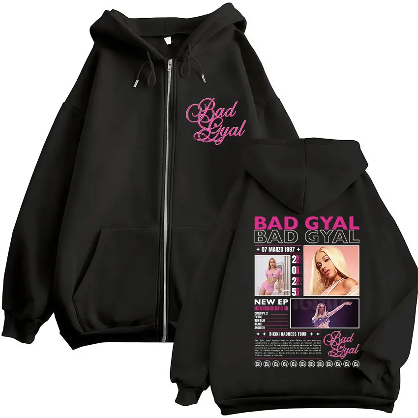 

Singer Bad Gyal Album Tour 2025 Толстовки на молнии для фанатов Мужчины Женщины Винтажная куртка большого размера Толстовка в стиле хип-хоп Негабаритная толстовка на молнии