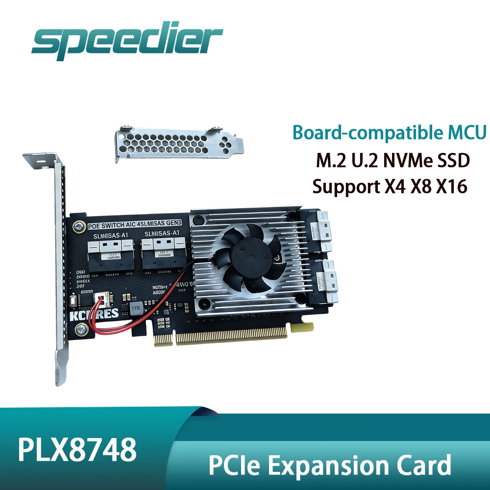 PCIe Expansion Card PLX Splitter Card PLX8748 Onboard Compatible Module for MCU Supports Graphics M.2 U.2 NVMe SSD X4 X8 X16
