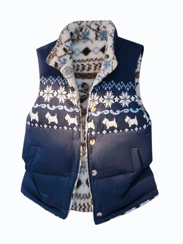 

Men's Double-Sided Wear Lamb Velvet Cotton Vest Jaet Loose Fit Stand Collar Warm Winter Outerwear Island Sle Knitted Sweater