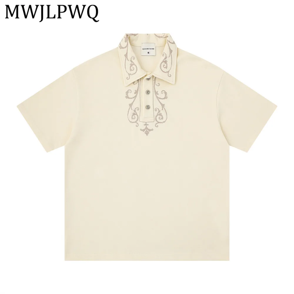

MWJLPWQ American-Style Streetwear Short-Sleeve Shirt For Men Summer Style Floral Embroidery Loose Casual Fit Trendy Tops 15178